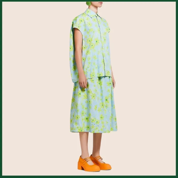 MARNI  |Light green poplin cocoon shirt with Parade print