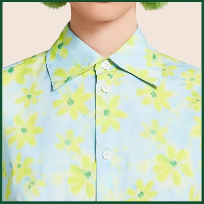 MARNI  |Light green poplin cocoon shirt with Parade print