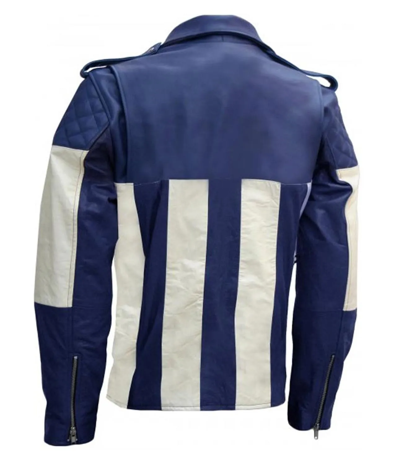 Mens Blue and White Motorcycle Leather Jacket | Abbraci