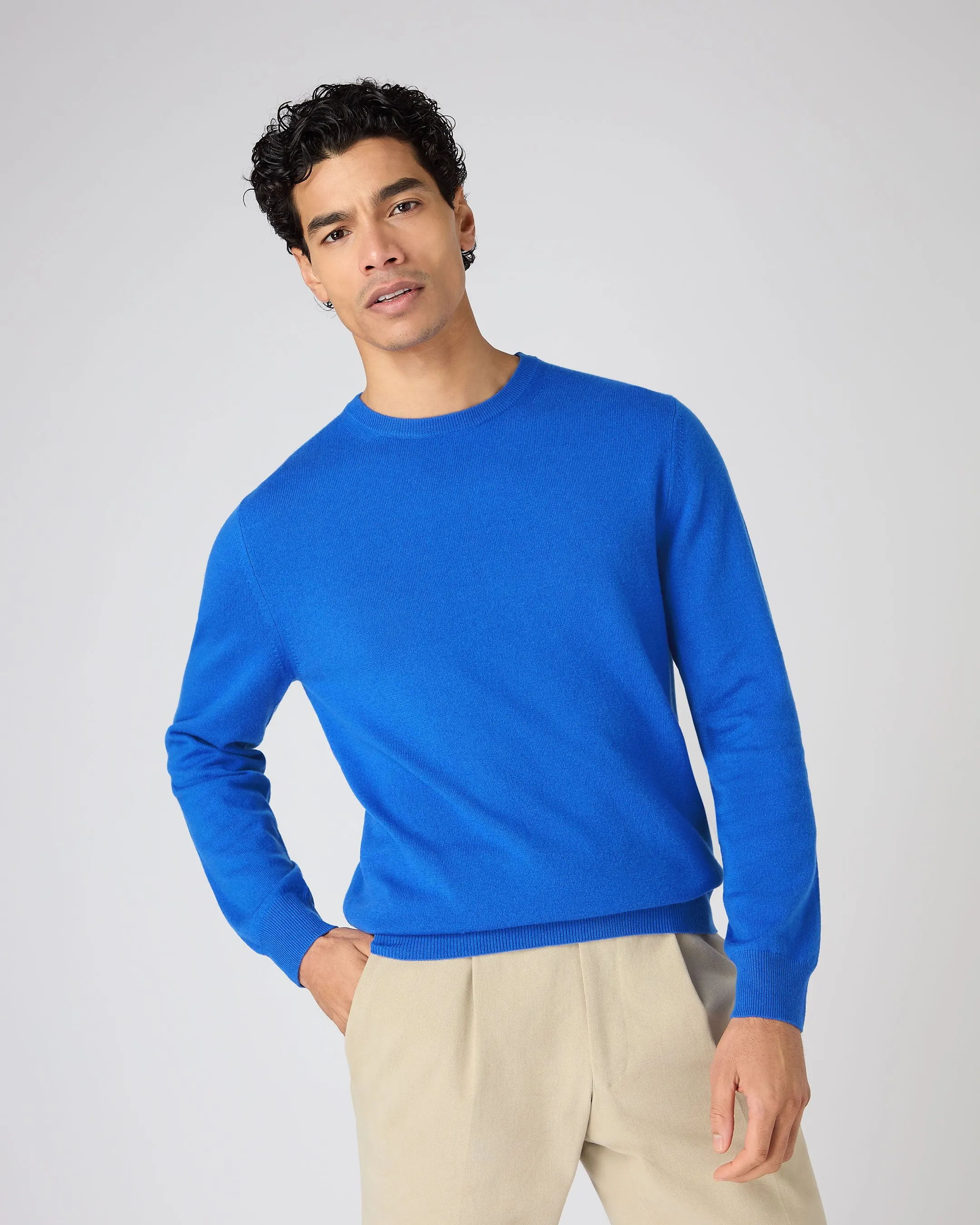 Men's Oxford Round Neck Cashmere Jumper Sonic Blue