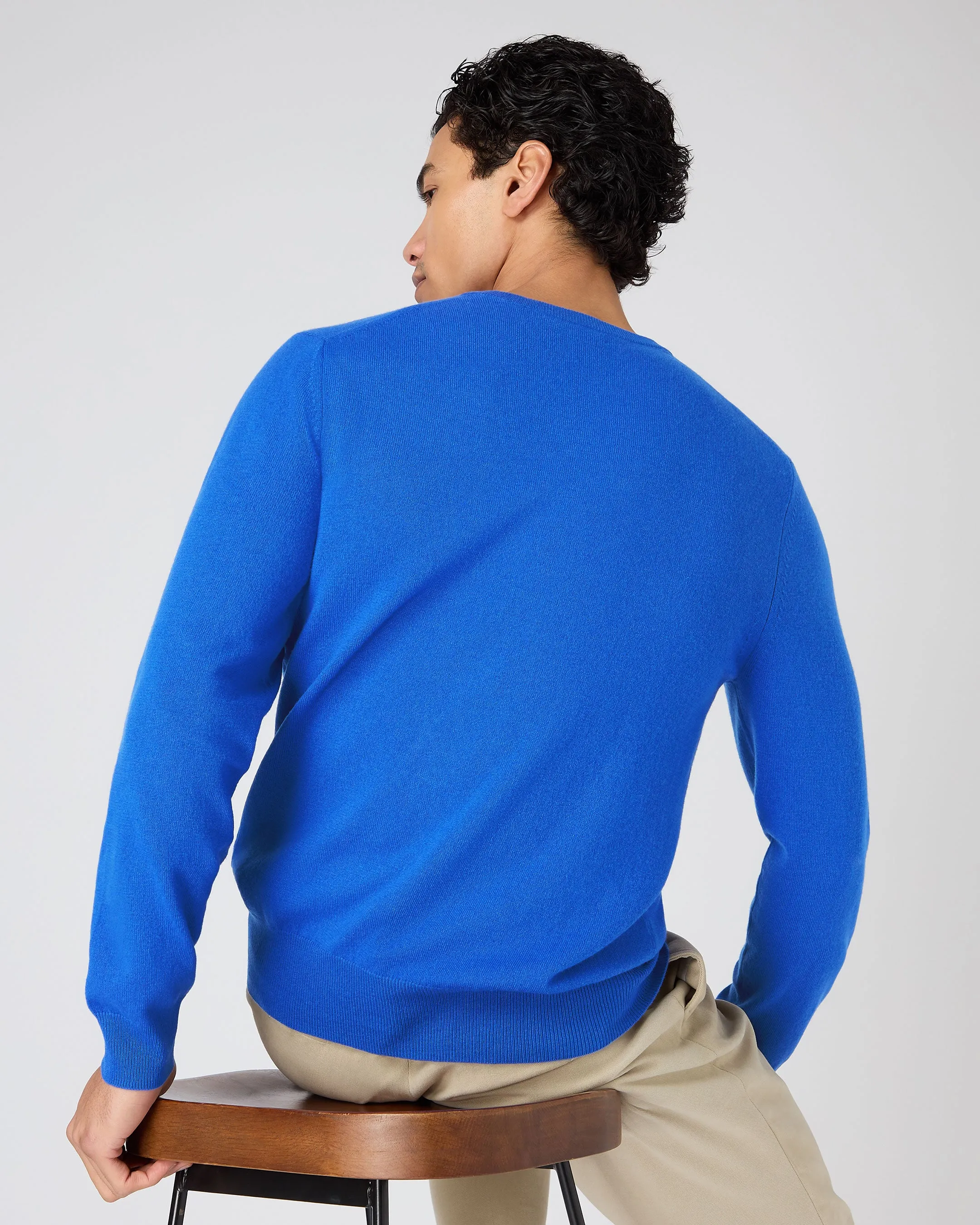 Men's Oxford Round Neck Cashmere Jumper Sonic Blue