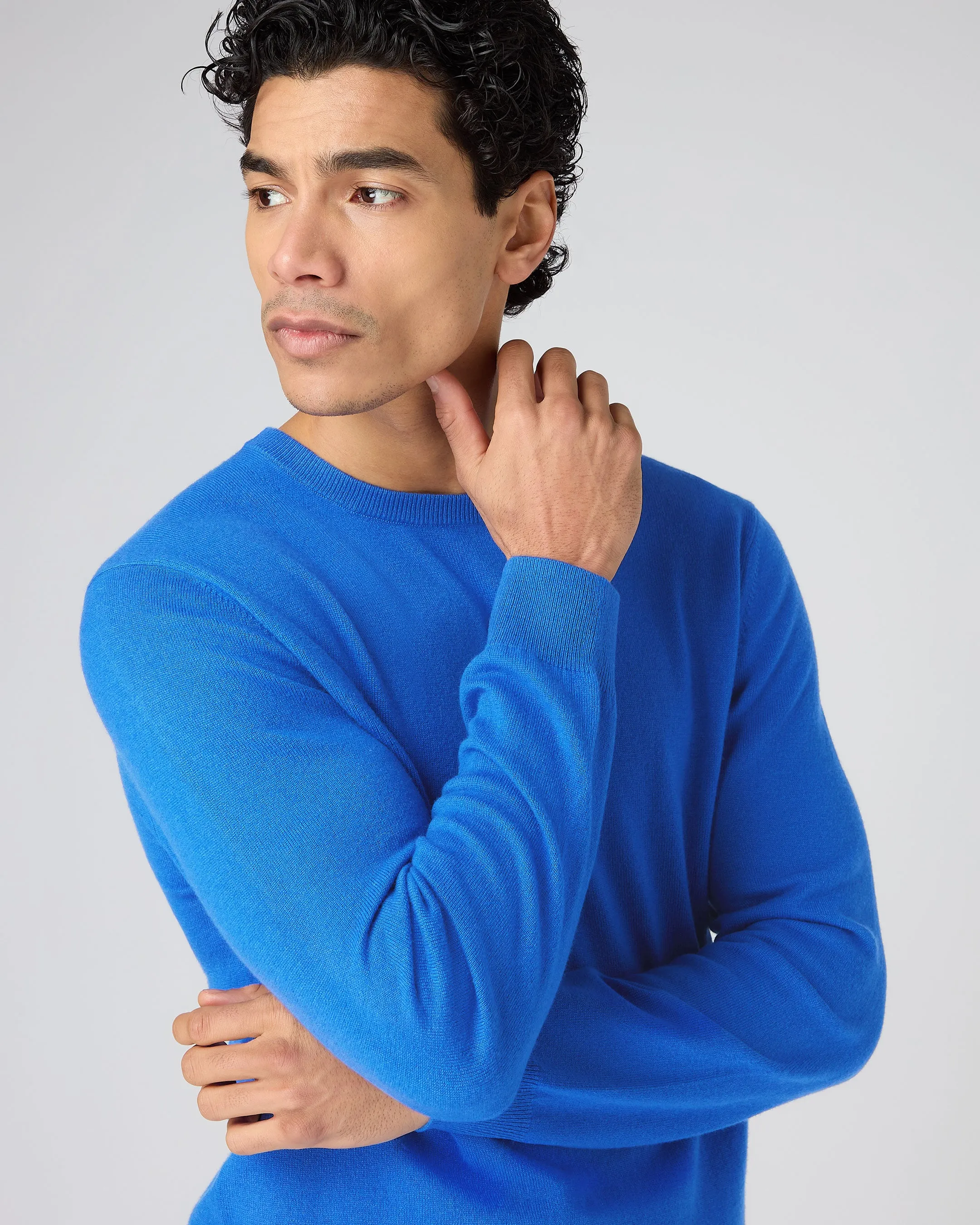 Men's Oxford Round Neck Cashmere Jumper Sonic Blue