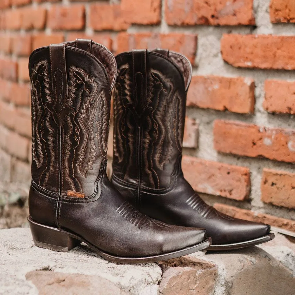 Men's Snip Toe Cowboy Boots Burnished Brown (H50030)