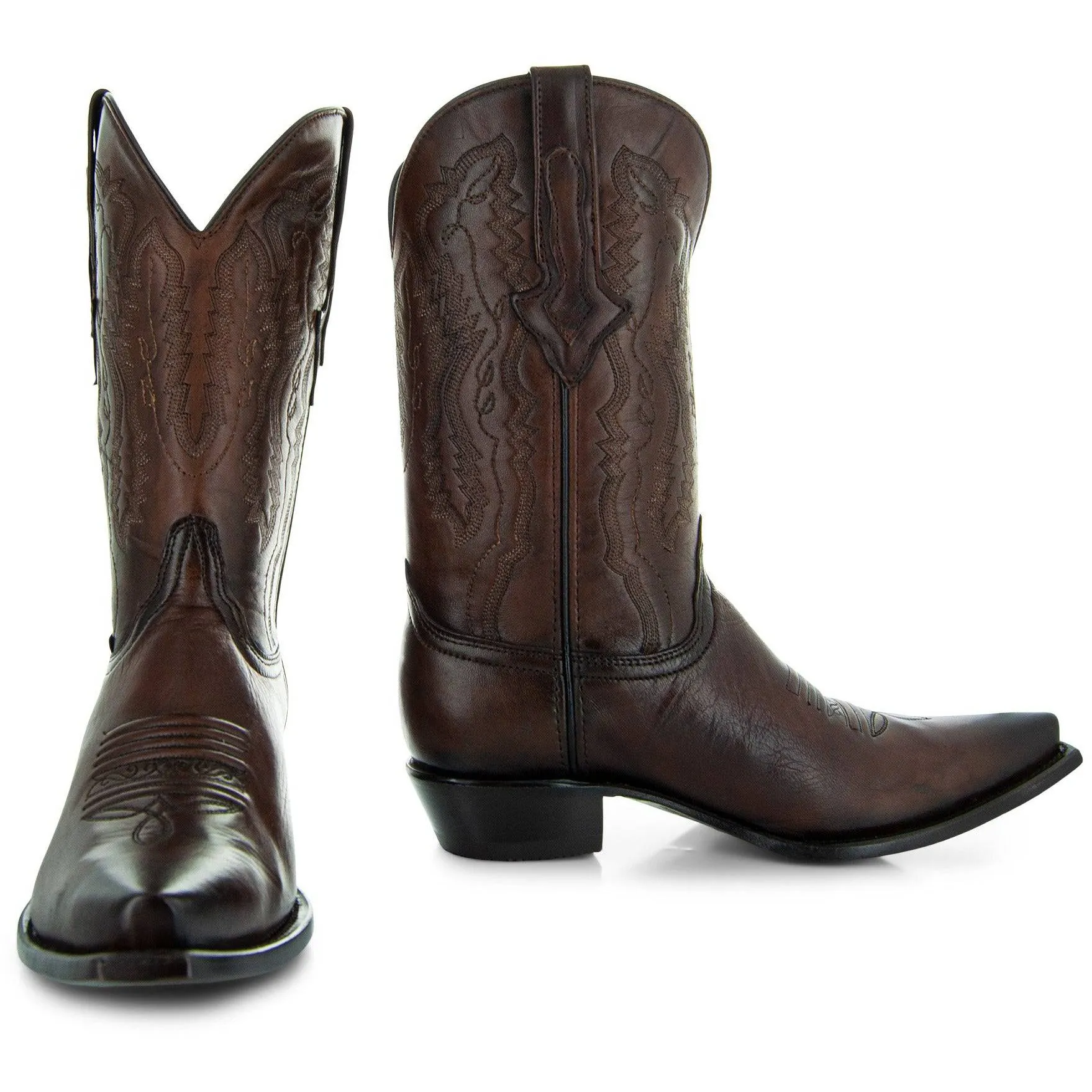 Men's Snip Toe Cowboy Boots Burnished Brown (H50030)