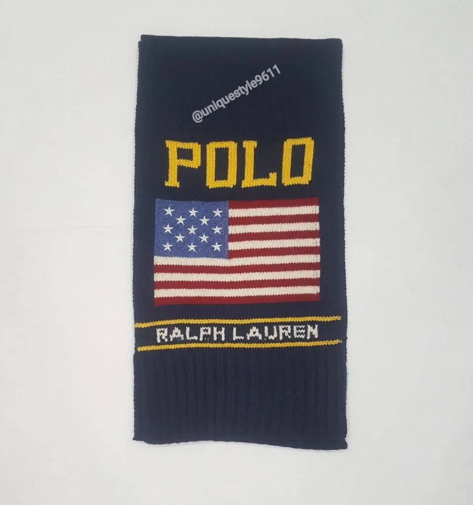 Nwt Polo Ralph Lauren Navy Blue American Flag Scarf