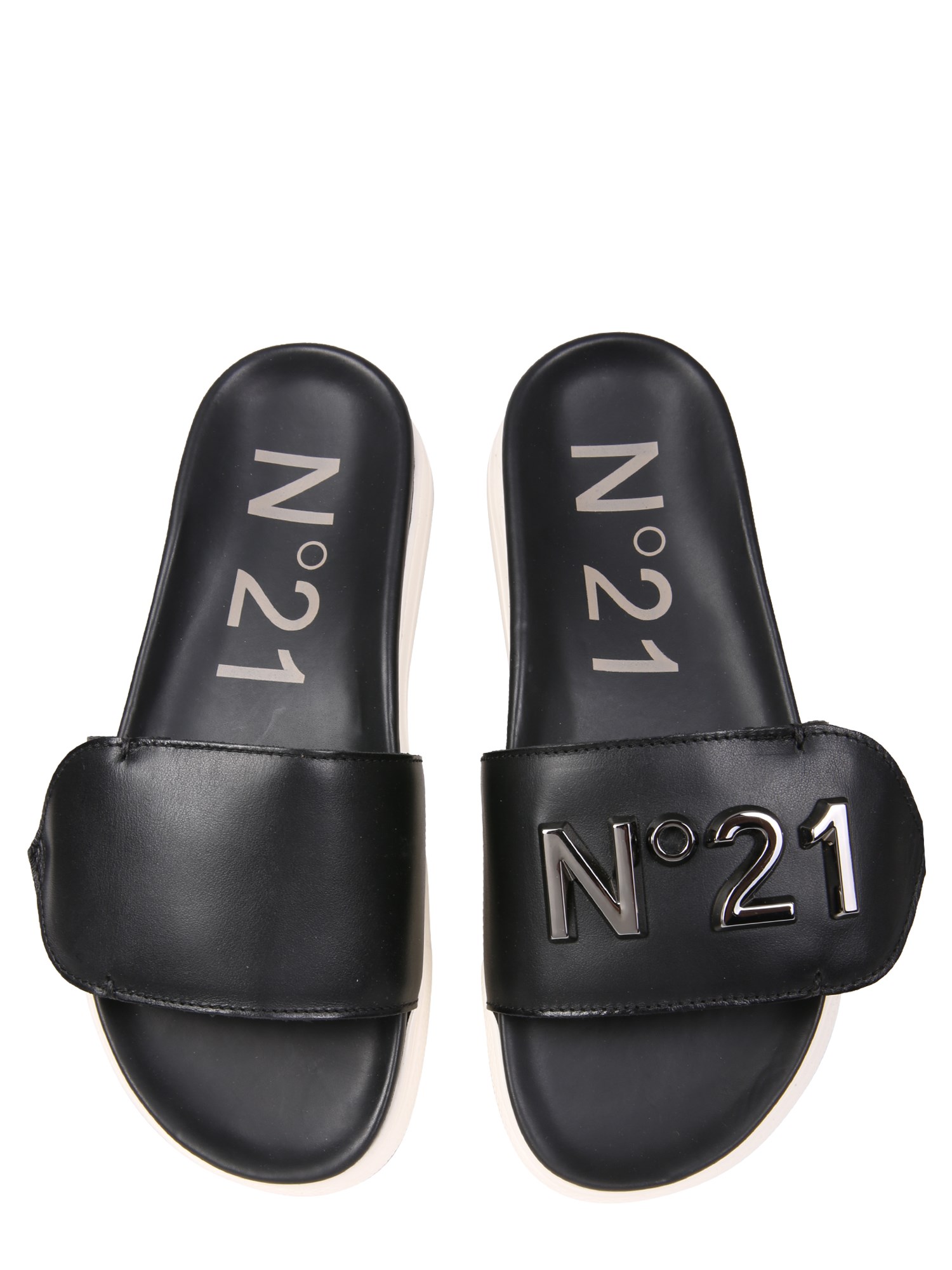 N°21    LEATHER SLIDE SANDALS WITH LOGO