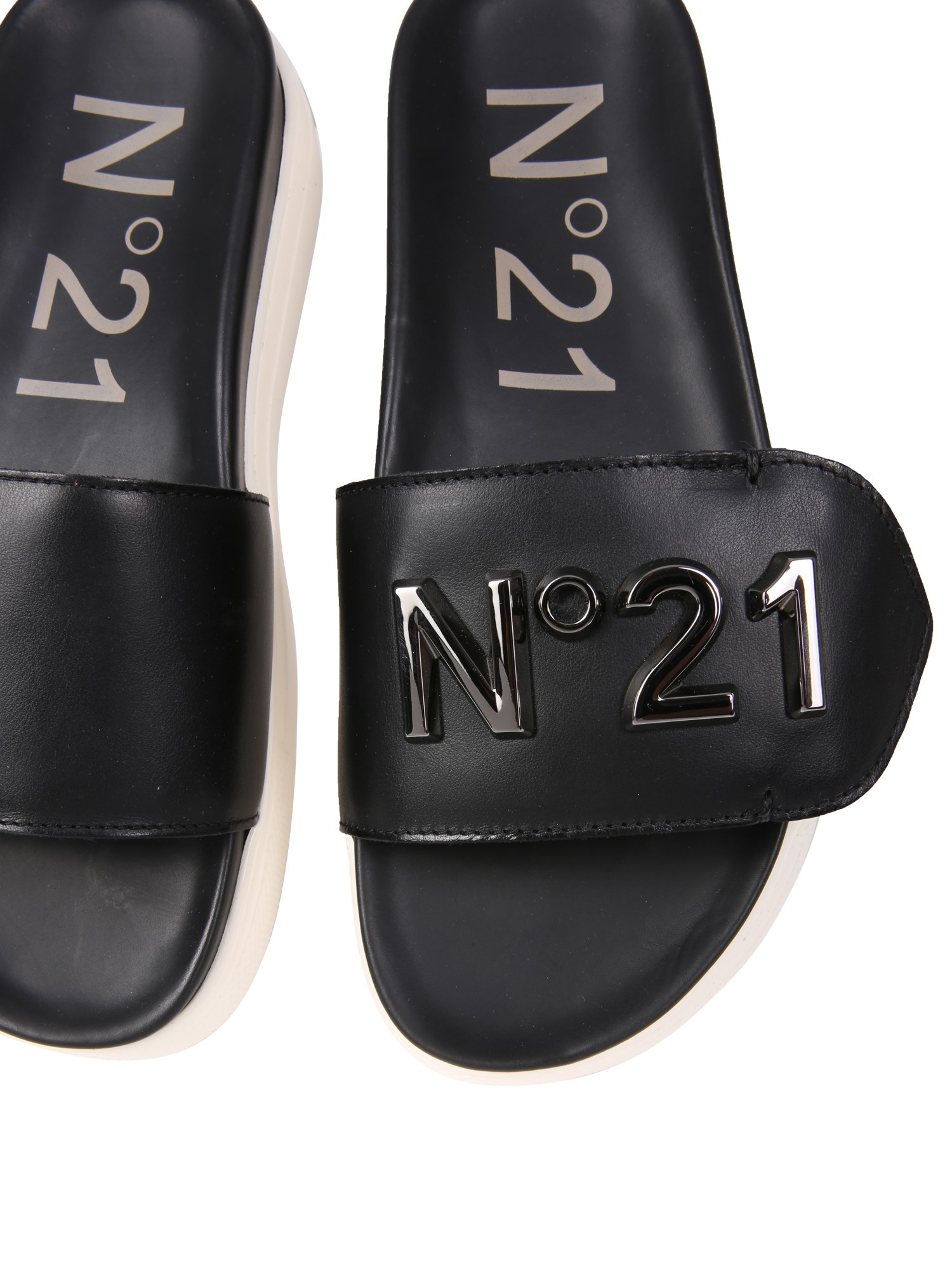 N°21    LEATHER SLIDE SANDALS WITH LOGO