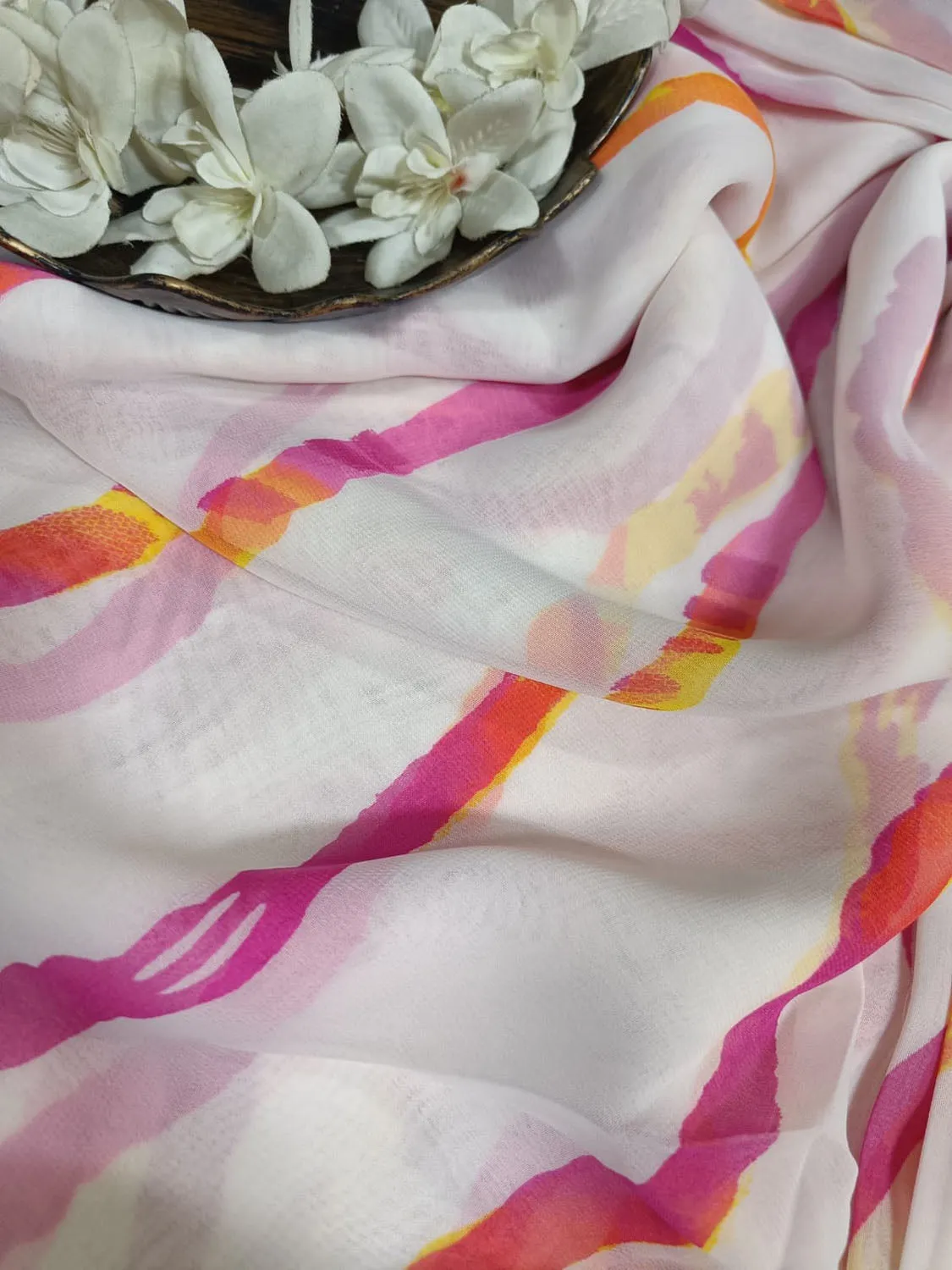 Off White Georgette Fabric with Digital Print ( 1 Mtr )