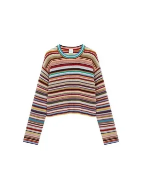 Overseas Station Season Big Chance 8 18 Women s Striped Pattern Crew Neck Sweater Multi 271019