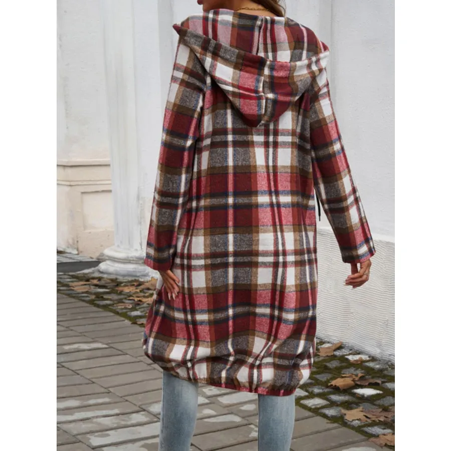 Plaid Zip Up Hooded Coat