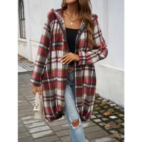 Plaid Zip Up Hooded Coat