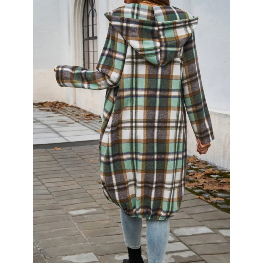 Plaid Zip Up Hooded Coat