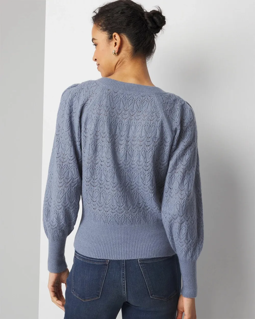 Pleated Shoulder Pointelle Sweater