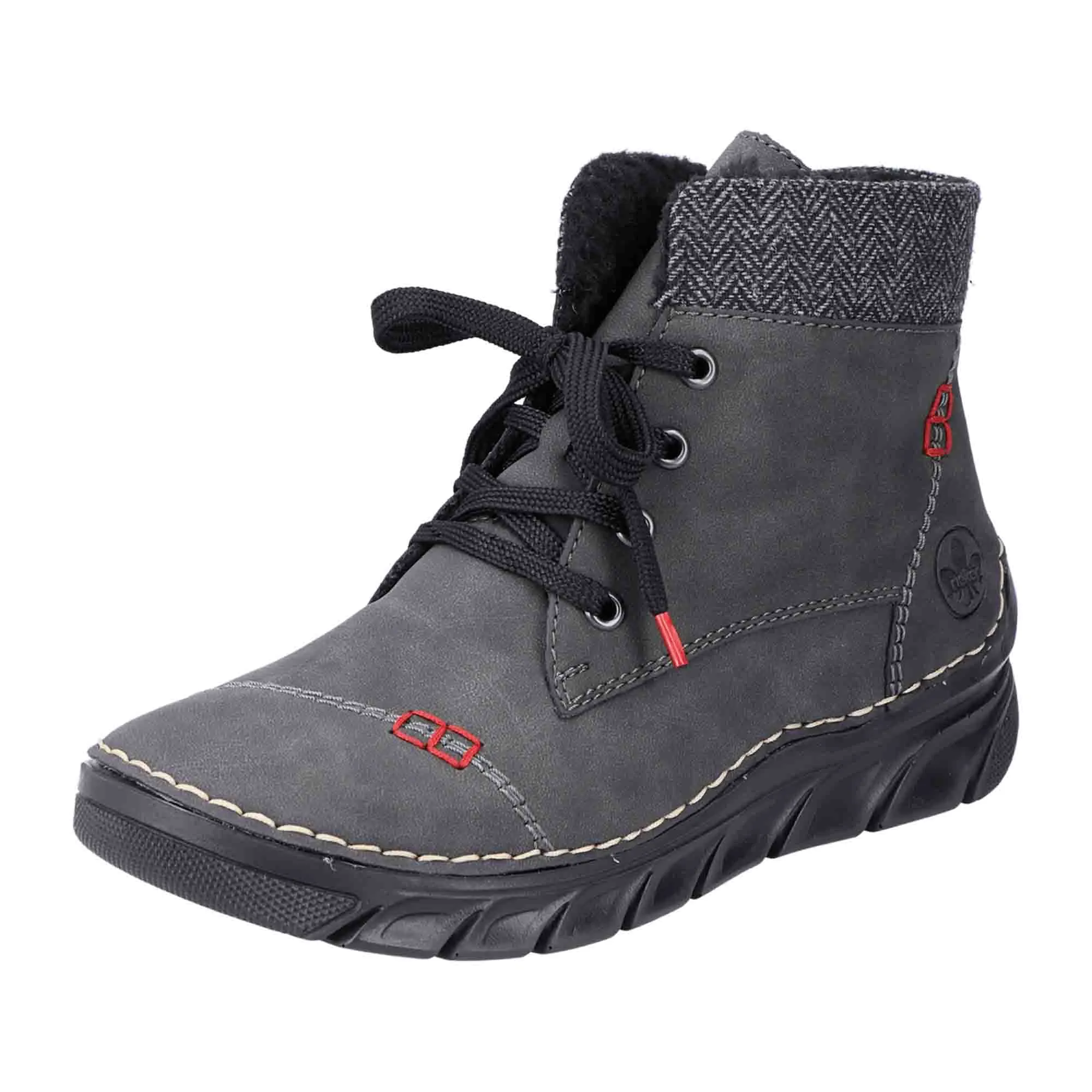 Rieker Comfortable Women's Gray Lace-Up Ankle Boots with Warm Lining