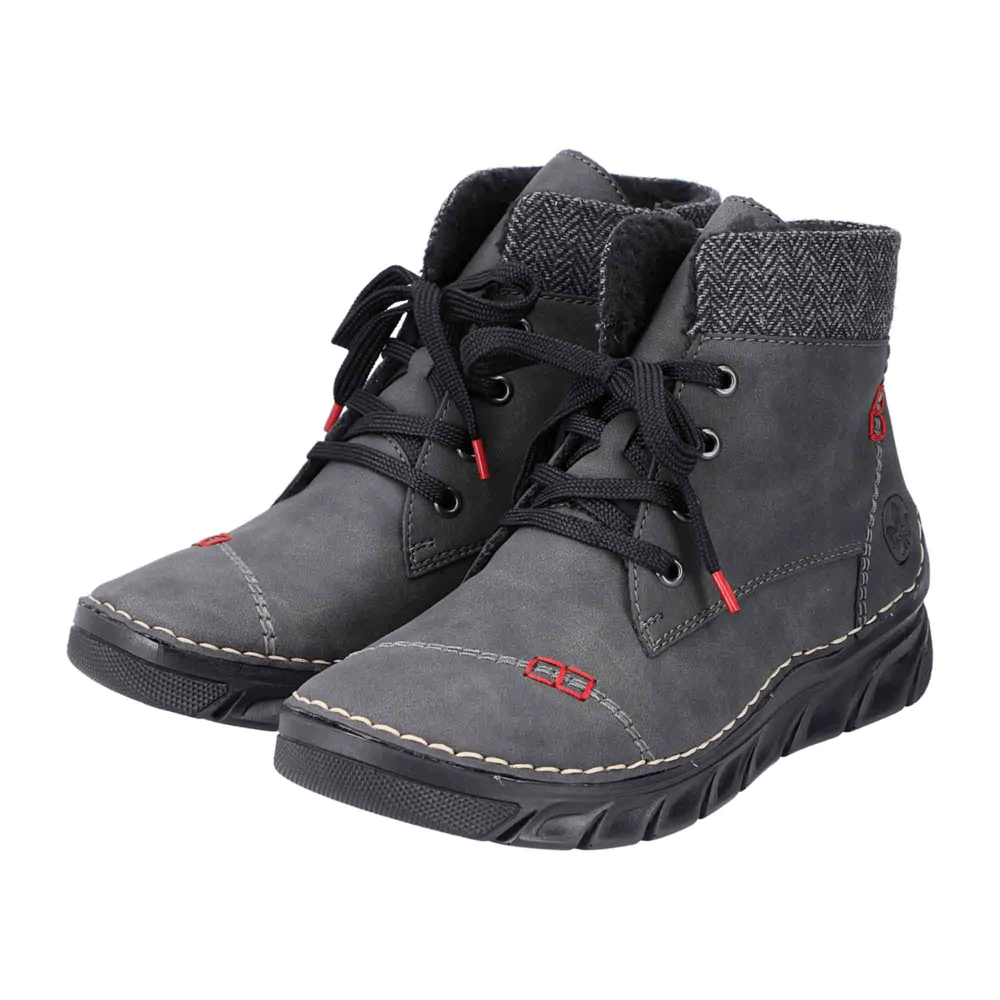 Rieker Comfortable Women's Gray Lace-Up Ankle Boots with Warm Lining