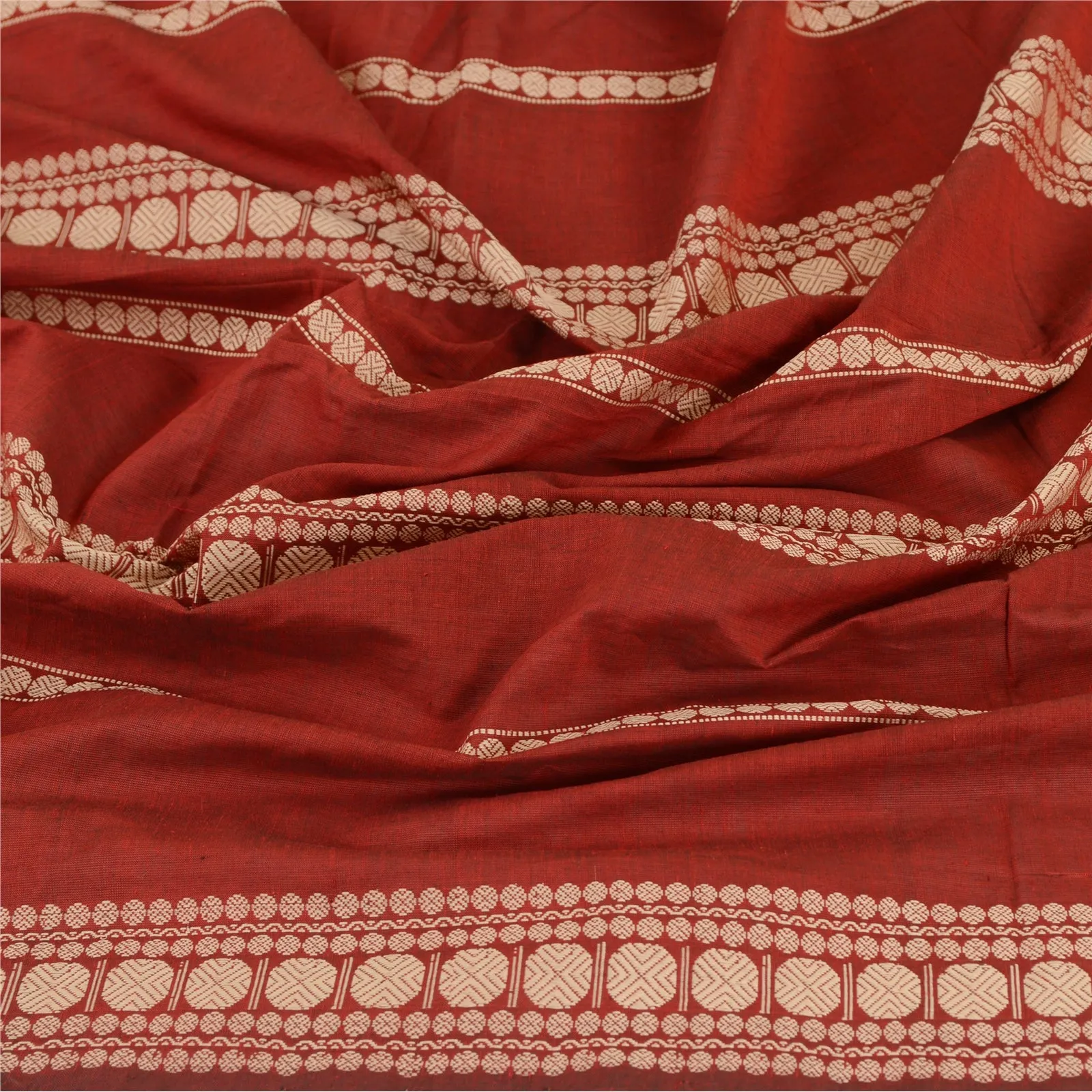 Sanskriti Vintage Dupatta Long Stole Blend Cotton Dark Red Woven Scarves