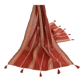 Sanskriti Vintage Dupatta Long Stole Blend Cotton Dark Red Woven Scarves