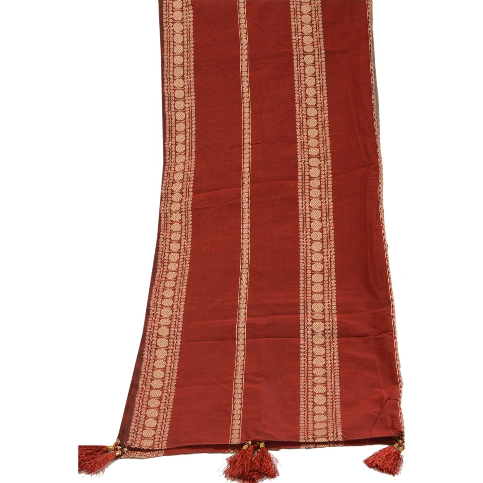 Sanskriti Vintage Dupatta Long Stole Blend Cotton Dark Red Woven Scarves