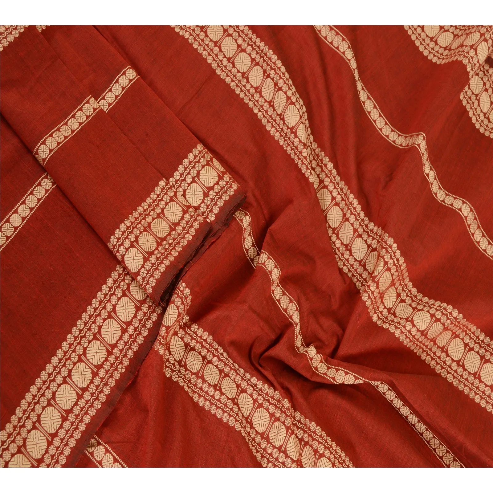 Sanskriti Vintage Dupatta Long Stole Blend Cotton Dark Red Woven Scarves