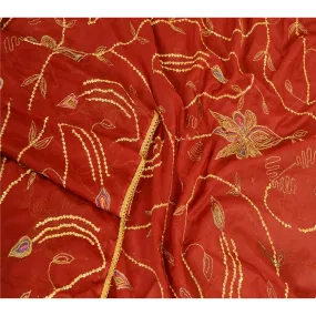 Sanskriti Vintage Dupatta Long Stole Georgette Dark Red Hand Beaded Wrap Scarves