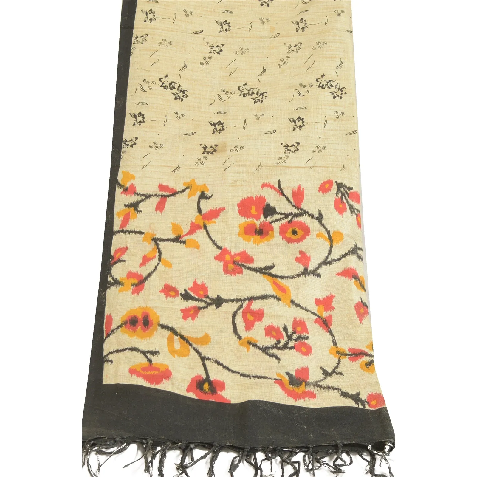 Sanskriti Vintage Ivory Long Dupatta Stole 100% Pure Cotton Printed Wrap Scarves