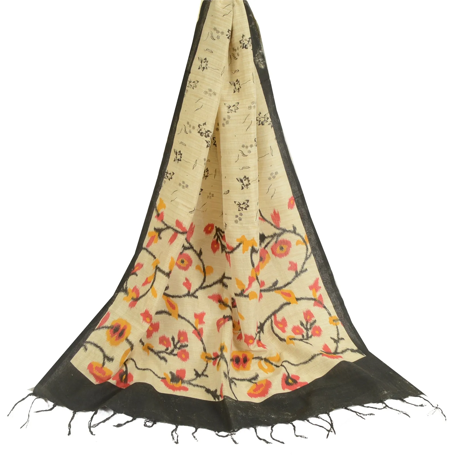 Sanskriti Vintage Ivory Long Dupatta Stole 100% Pure Cotton Printed Wrap Scarves