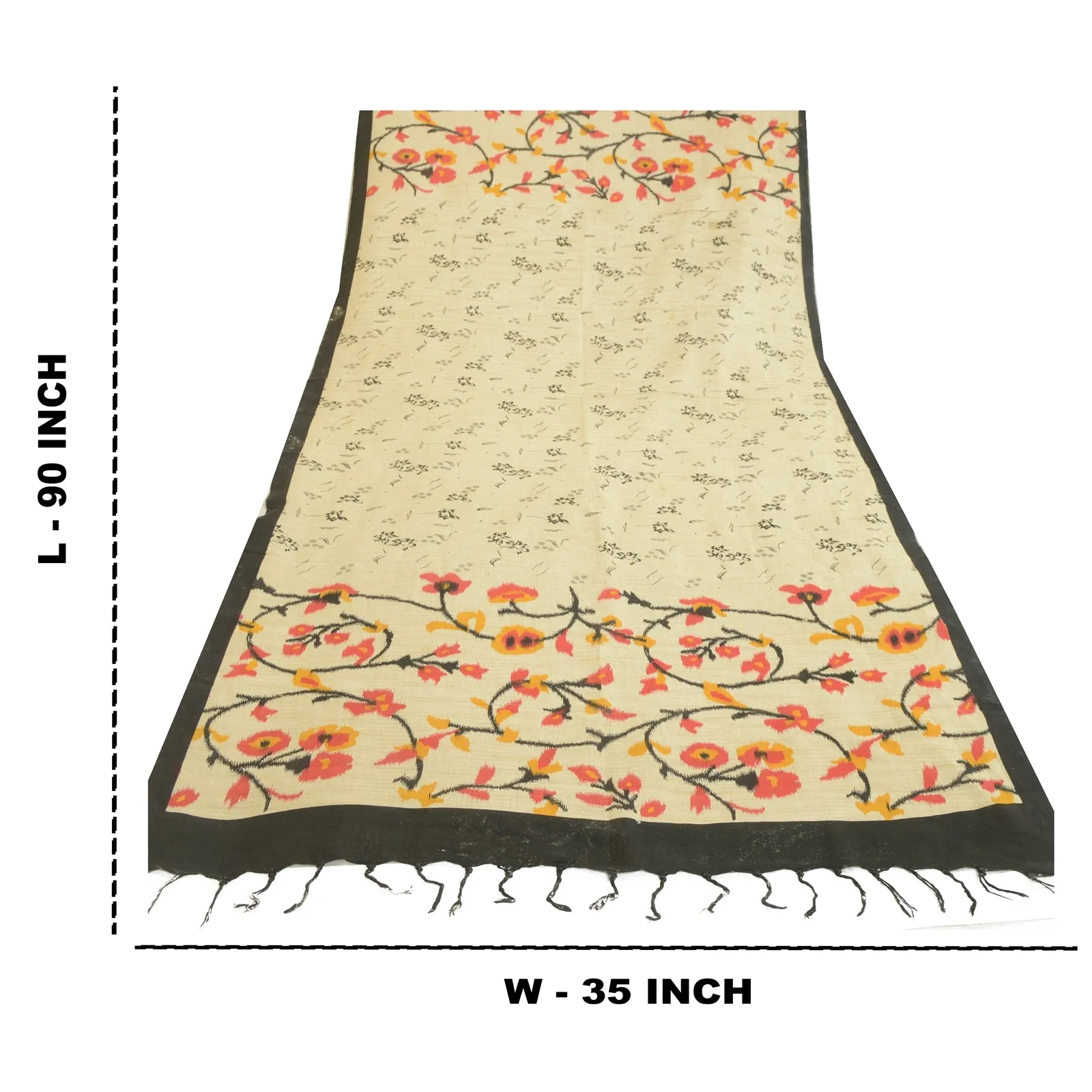 Sanskriti Vintage Ivory Long Dupatta Stole 100% Pure Cotton Printed Wrap Scarves