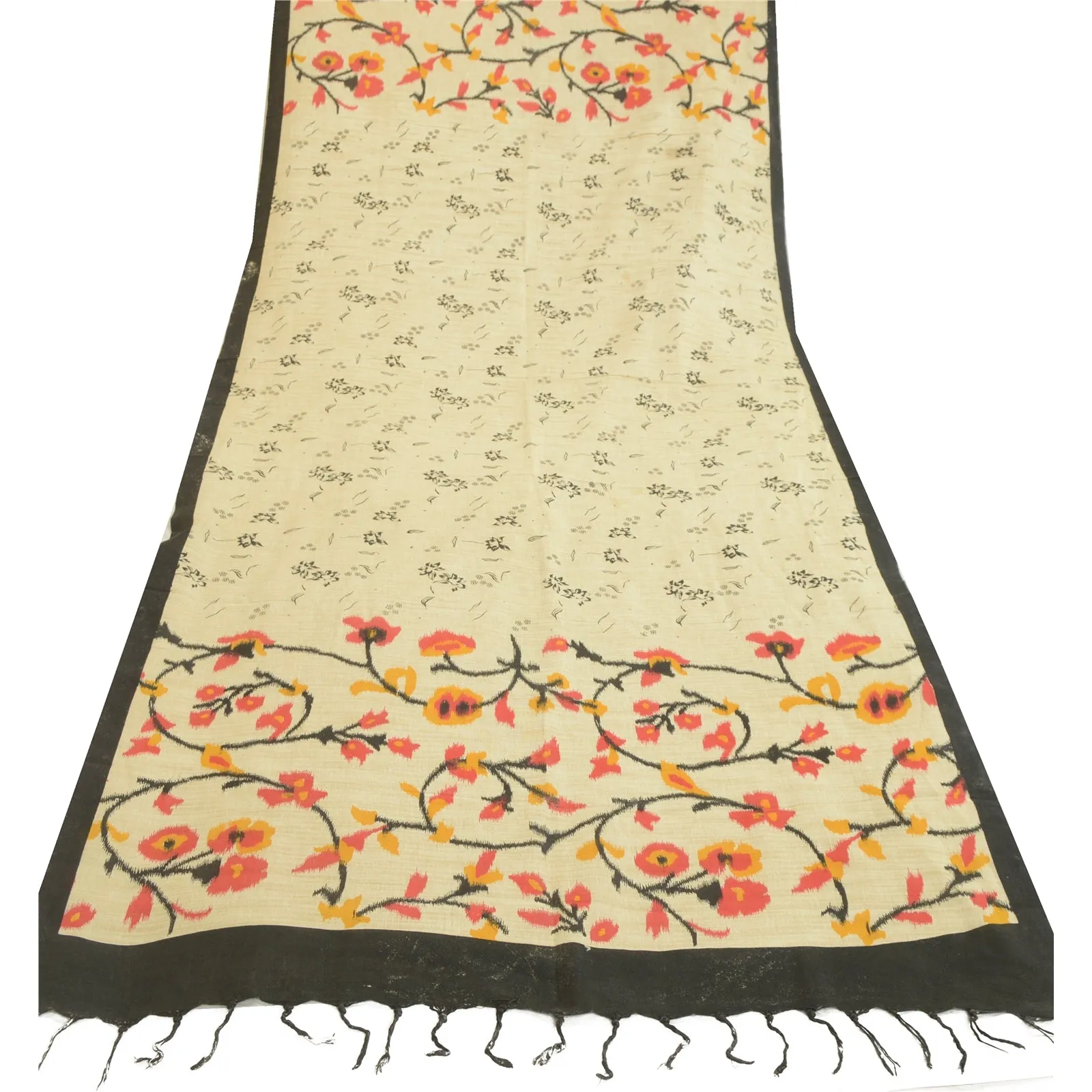 Sanskriti Vintage Ivory Long Dupatta Stole 100% Pure Cotton Printed Wrap Scarves