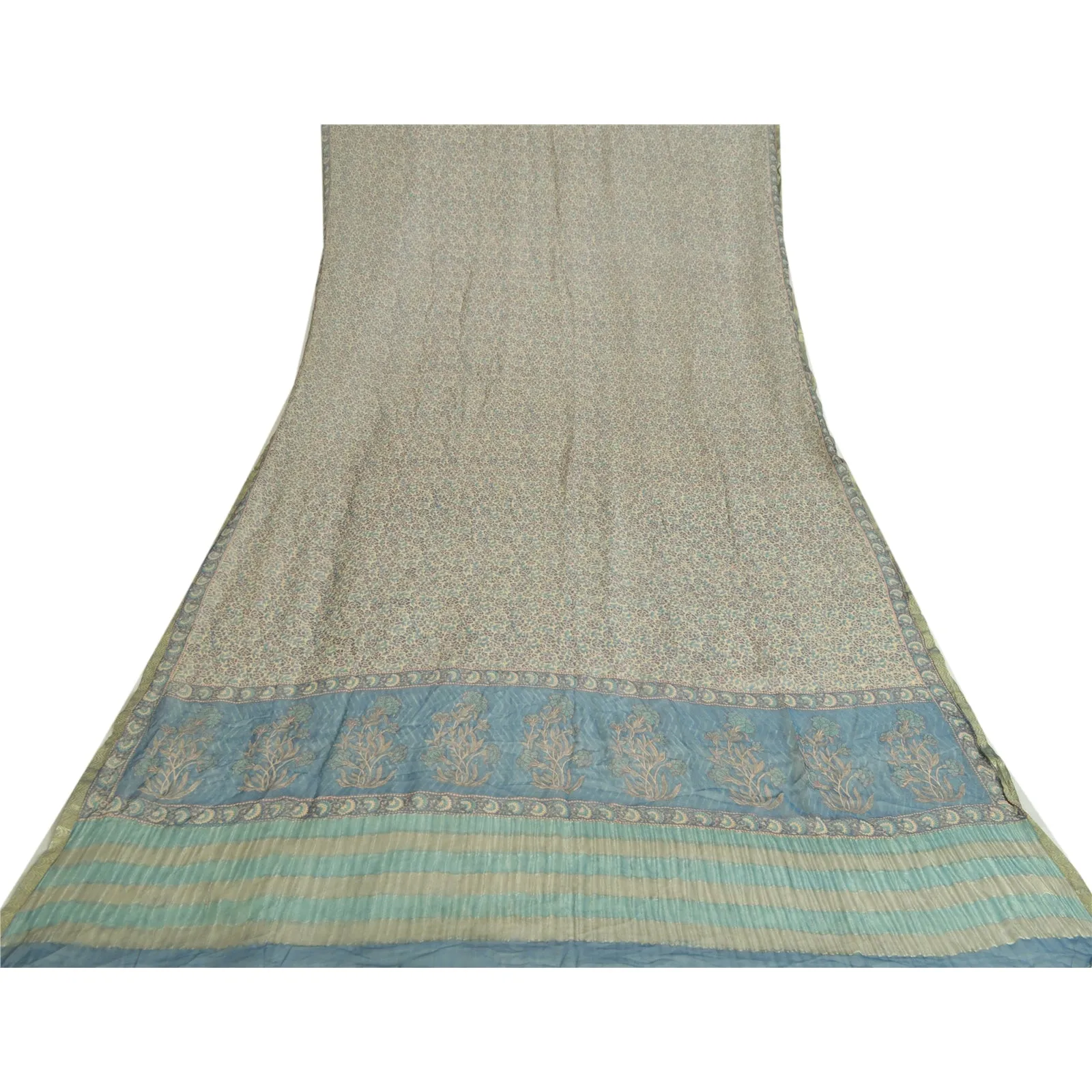 Sanskriti Vintage Long Dupatta Ivory Pure Georgette Silk Printed Stole Scarves