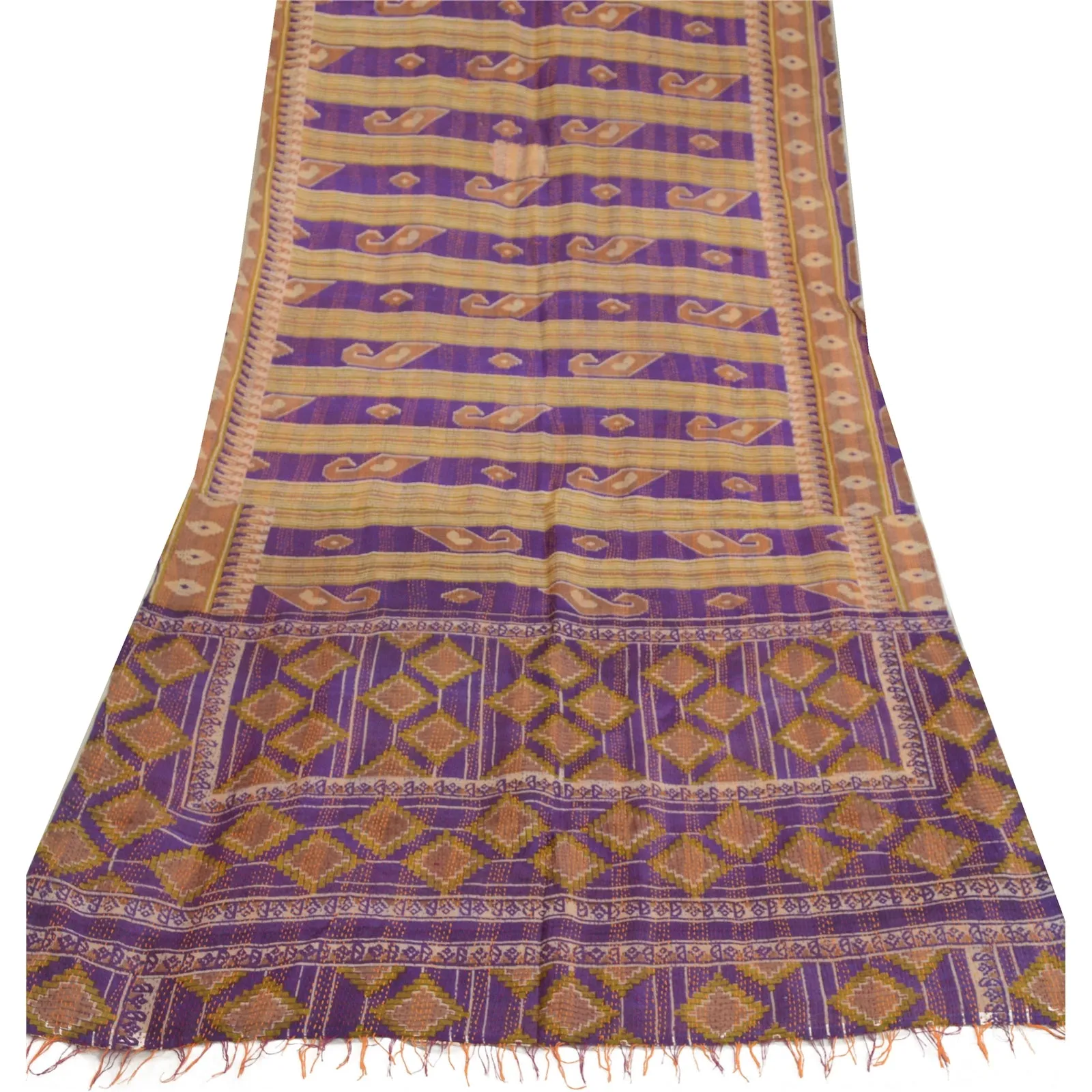 Sanskriti Vintage Long Dupatta Stole Art Silk Purple Hand Beaded Kantha Scarves