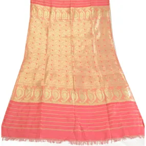 Sanskriti Vintage Long Golden/Pink Dupatta/Stole Art Silk Woven Wrap Scarves