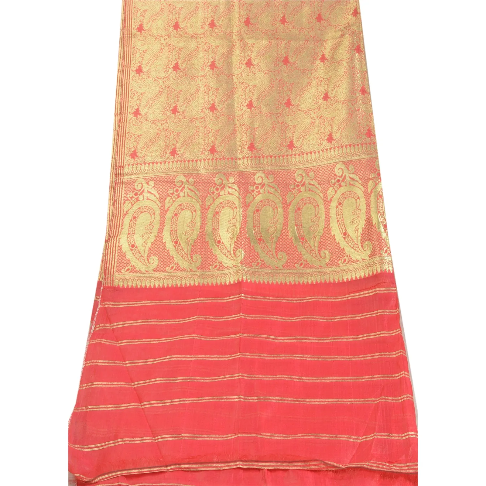 Sanskriti Vintage Long Golden/Pink Dupatta/Stole Art Silk Woven Wrap Scarves