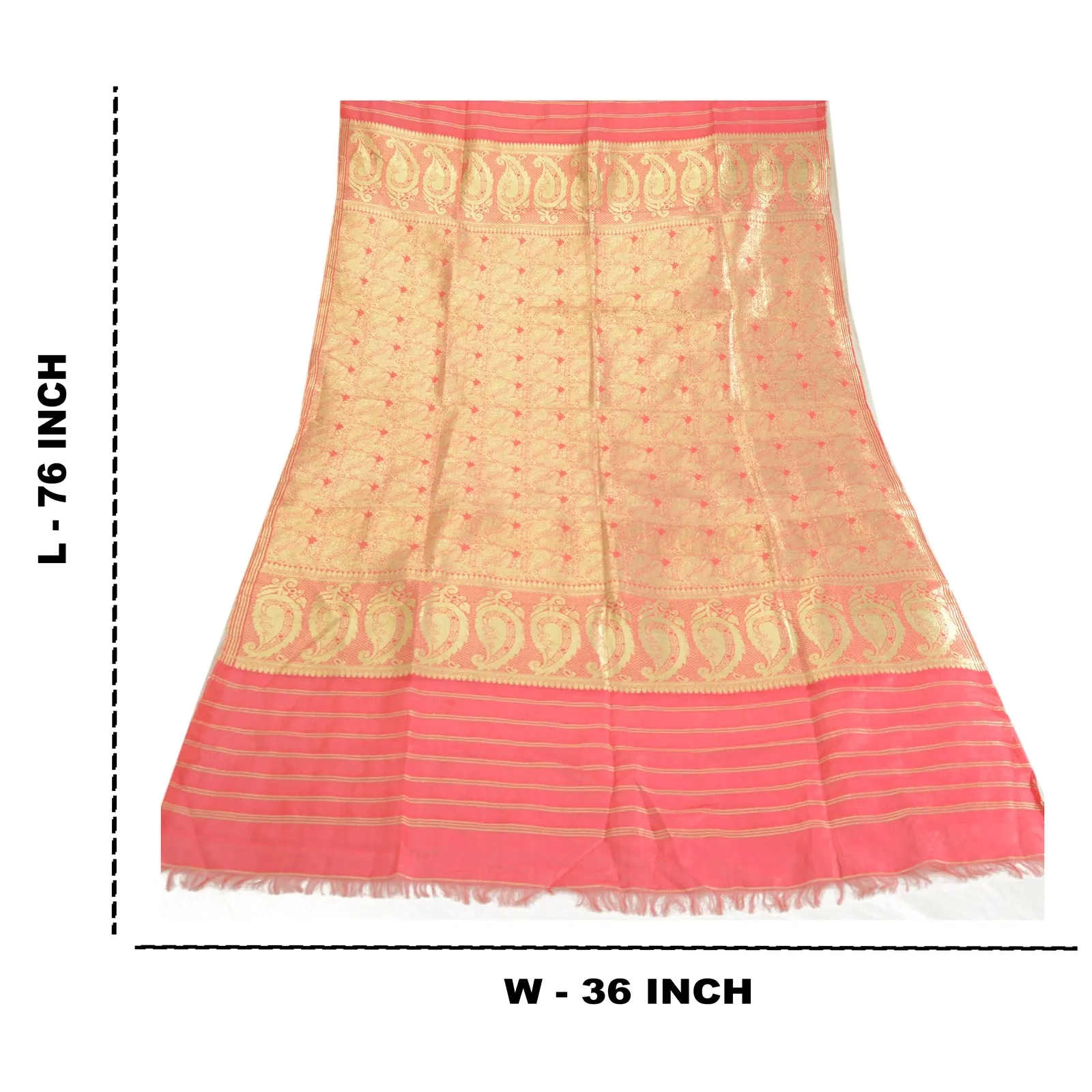 Sanskriti Vintage Long Golden/Pink Dupatta/Stole Art Silk Woven Wrap Scarves