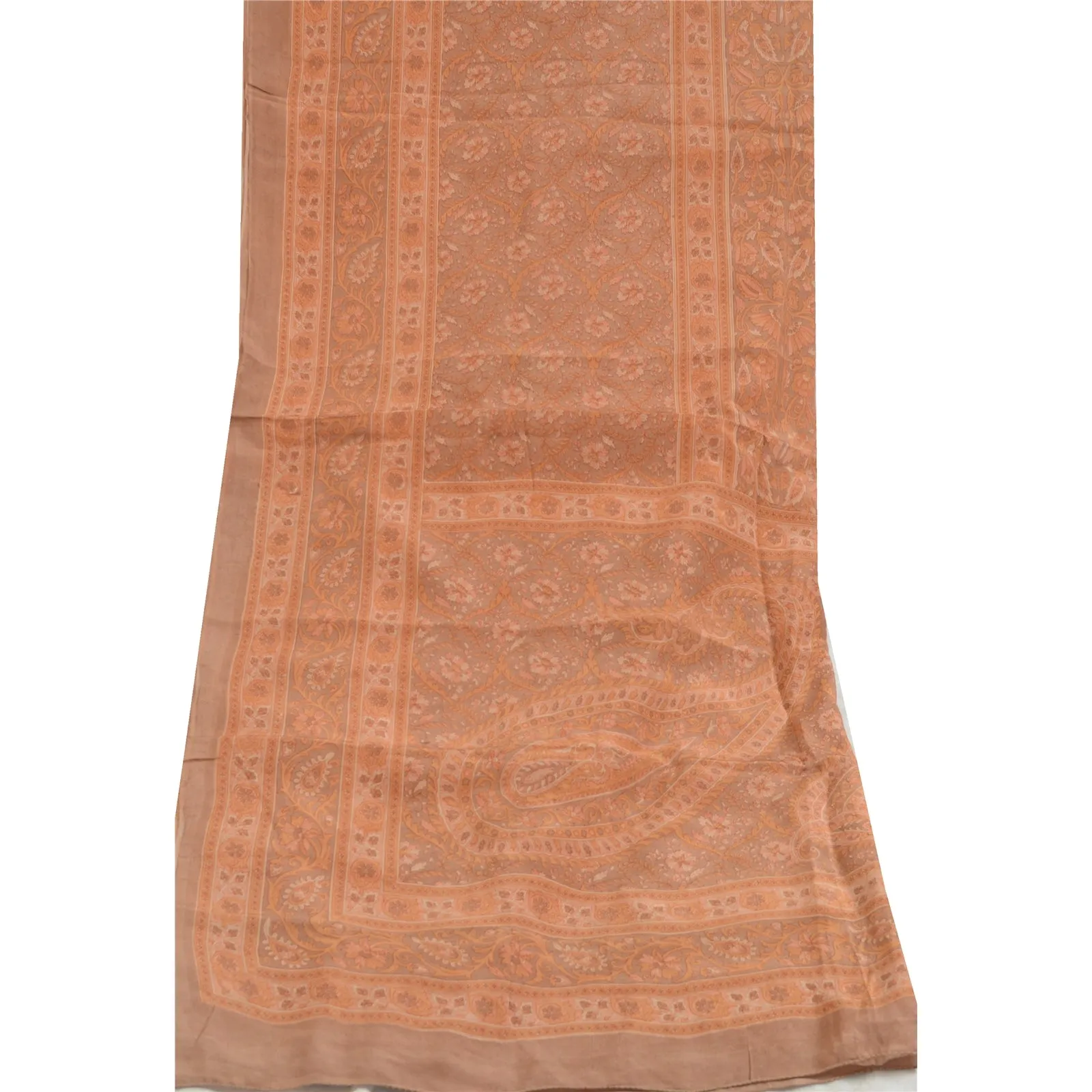 Sanskriti Vintage Peach Long Dupatta Stole Pure Crepe Silk Hijab Printed Scarves