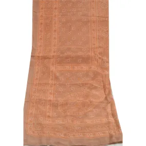 Sanskriti Vintage Peach Long Dupatta Stole Pure Crepe Silk Hijab Printed Scarves