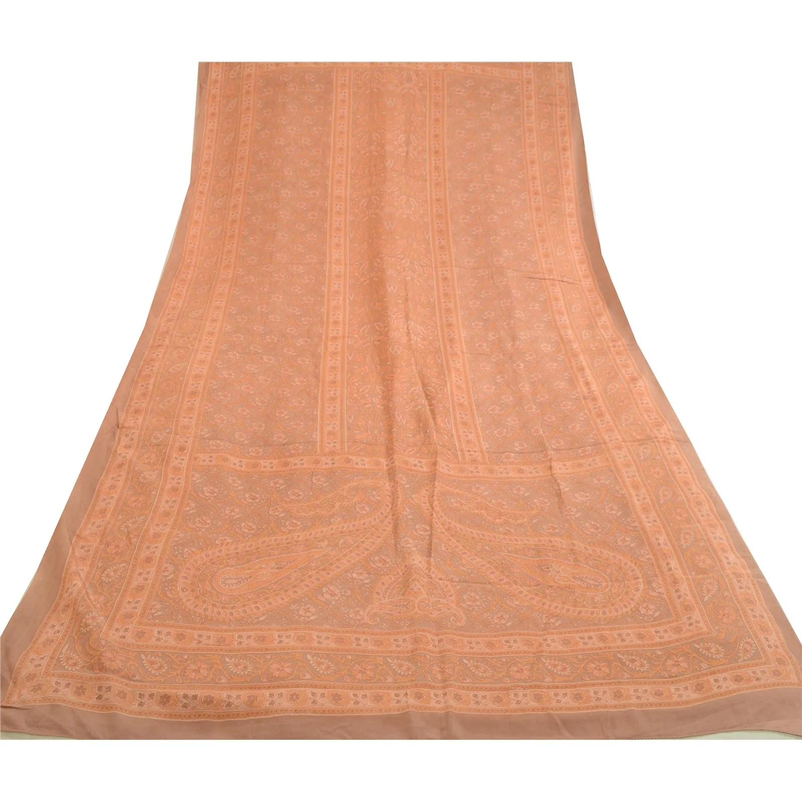 Sanskriti Vintage Peach Long Dupatta Stole Pure Crepe Silk Hijab Printed Scarves