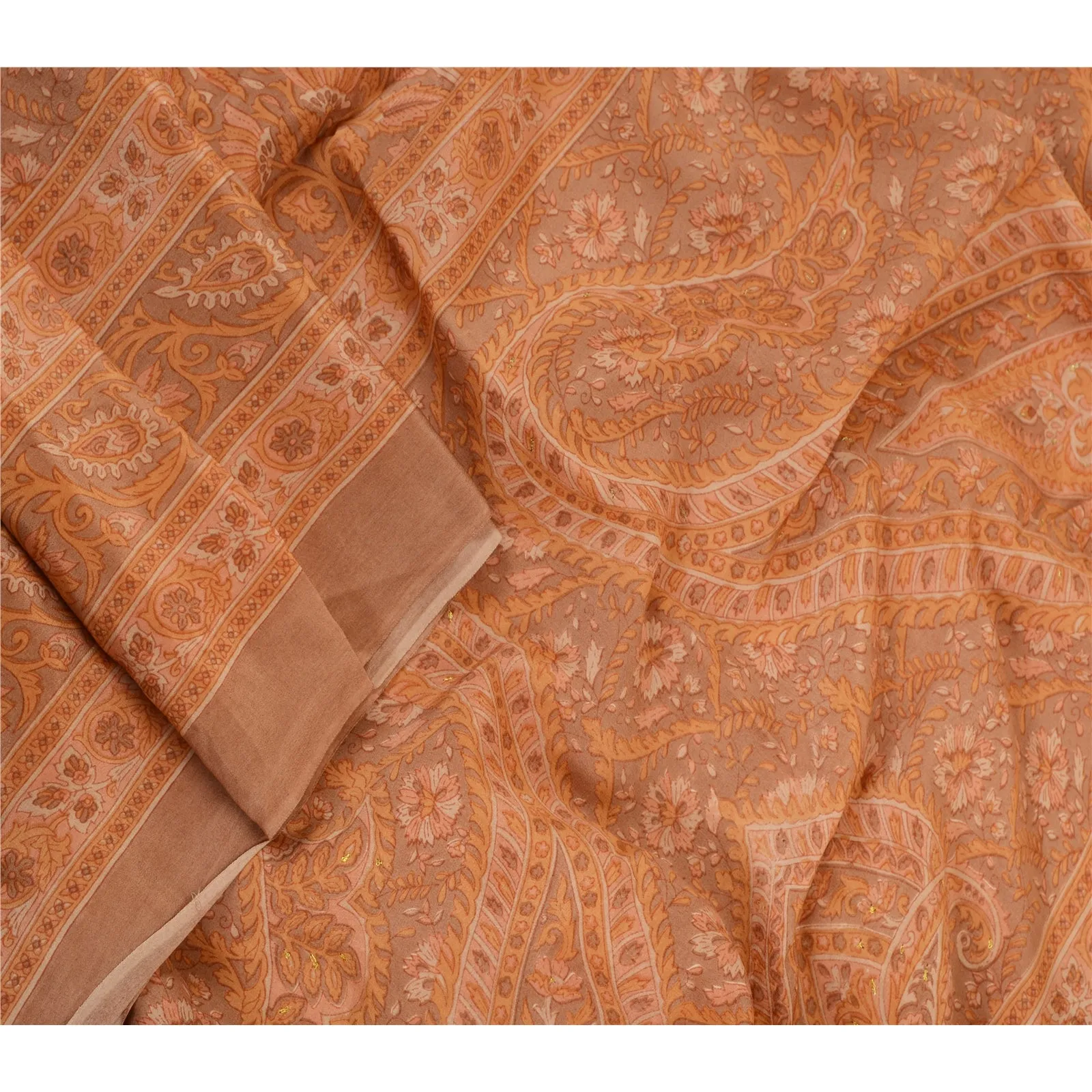 Sanskriti Vintage Peach Long Dupatta Stole Pure Crepe Silk Hijab Printed Scarves