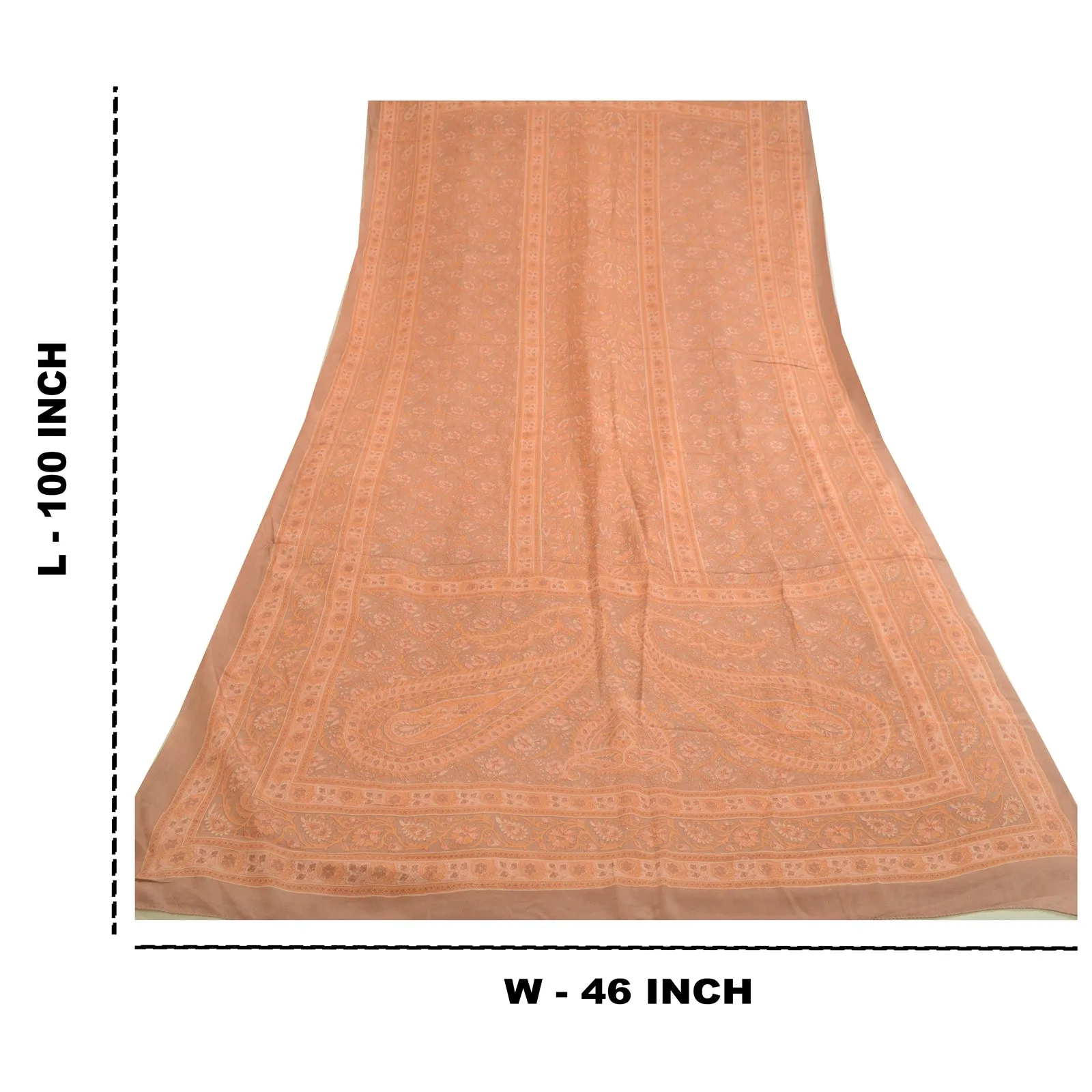 Sanskriti Vintage Peach Long Dupatta Stole Pure Crepe Silk Hijab Printed Scarves