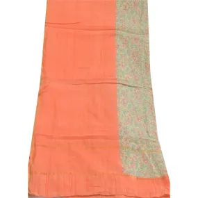 Sanskriti Vintage Peach/Green Pure Silk Dupatta Long Stole Printed Wrap Scarves