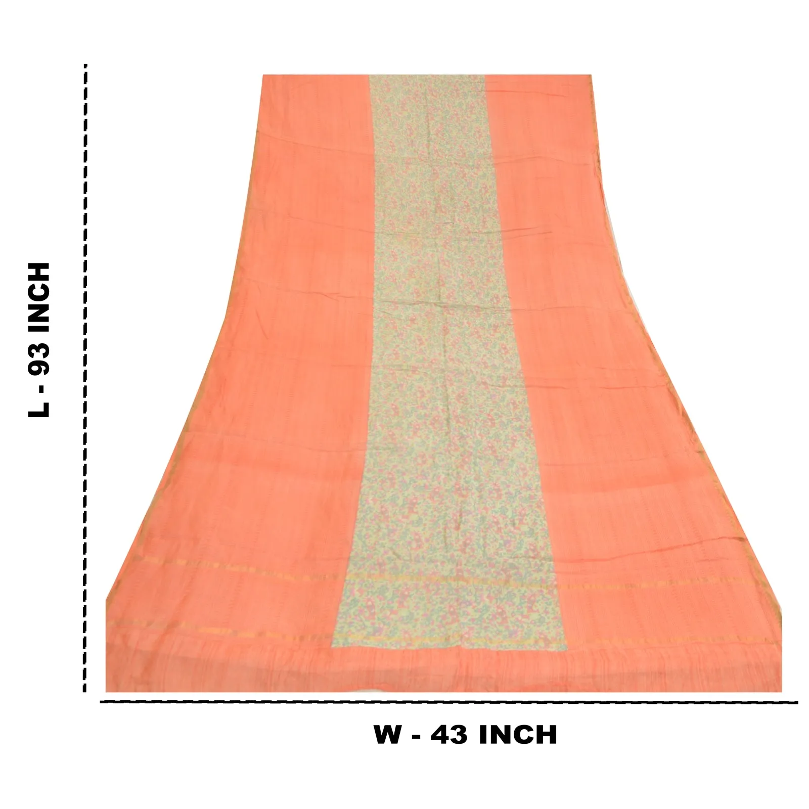 Sanskriti Vintage Peach/Green Pure Silk Dupatta Long Stole Printed Wrap Scarves