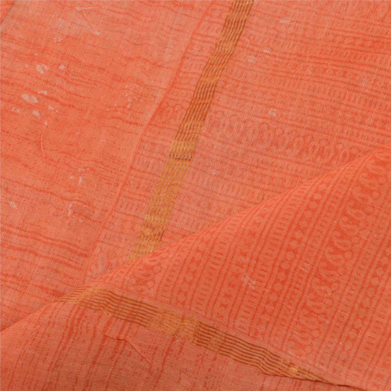 Sanskriti Vintage Peach/Green Pure Silk Dupatta Long Stole Printed Wrap Scarves