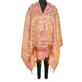 Sanskriti Vintage Pink Long Dupatta Stole Chanderi Veil Woven Zari Wrap Scarves