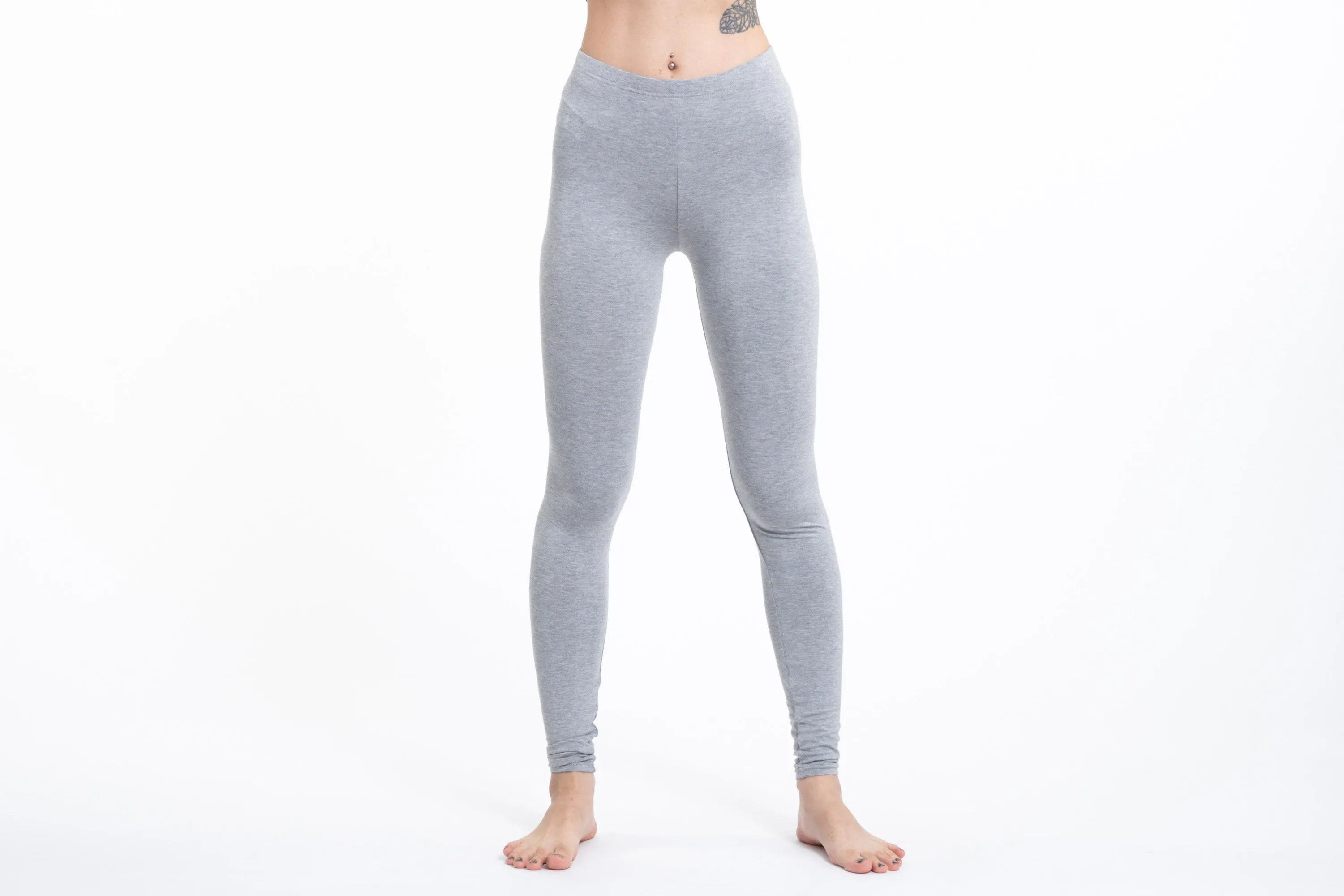 Solid Color Cotton Leggings in Gray