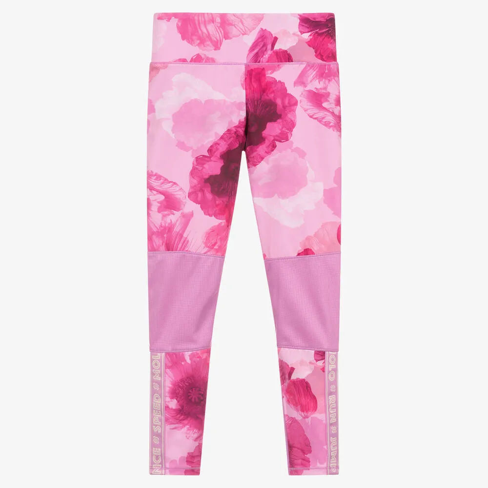 Teen Girls Pink Poppies Sports Leggings