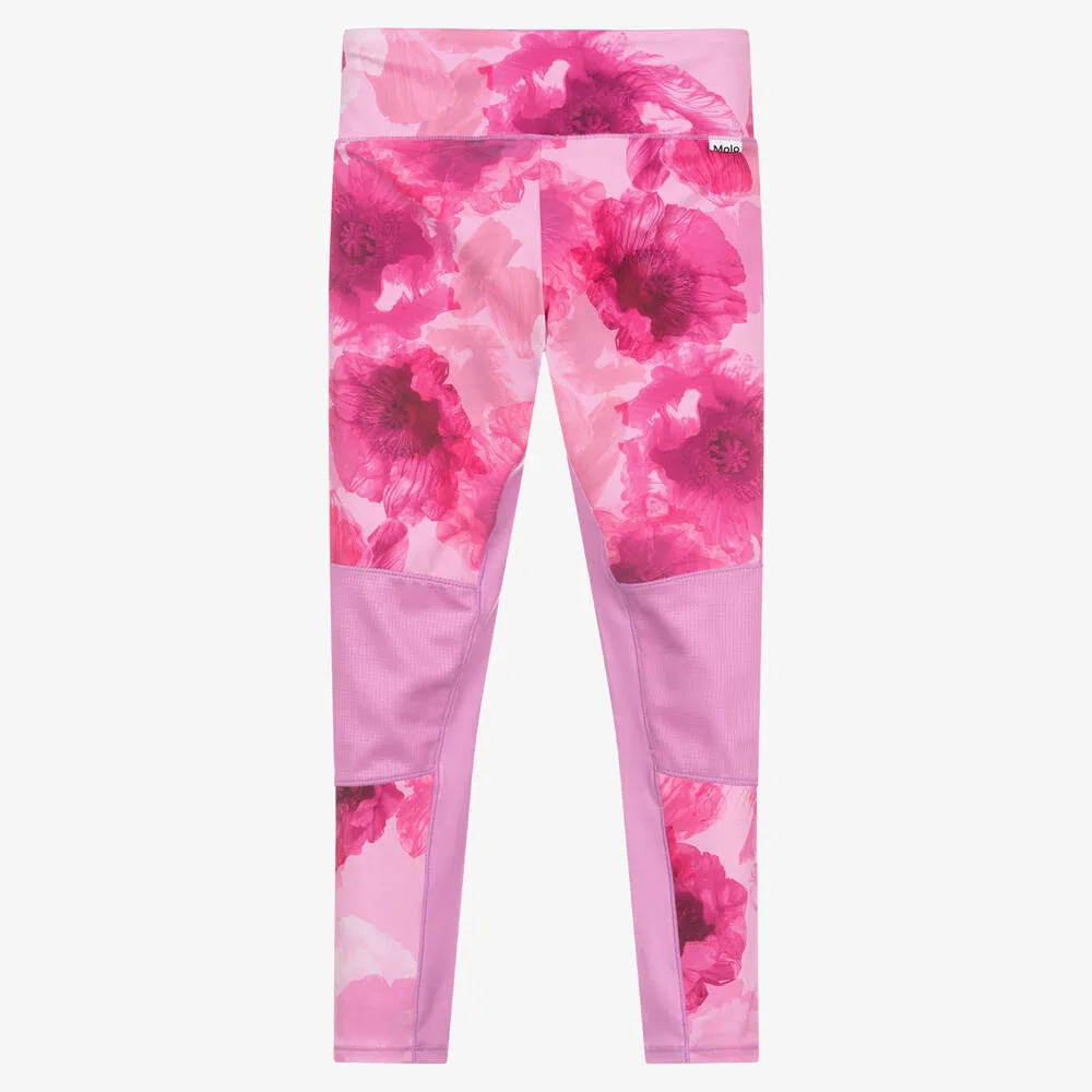 Teen Girls Pink Poppies Sports Leggings