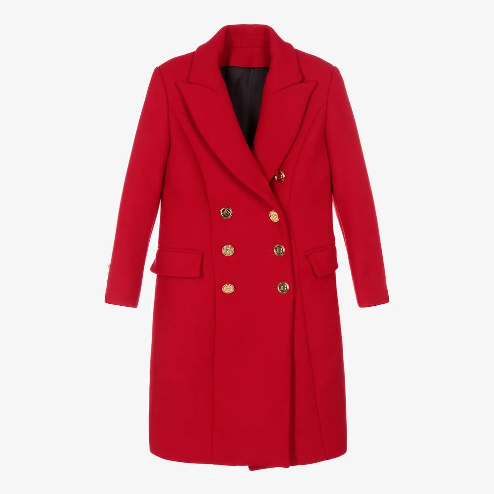 Teen Girls Red Wool Coat