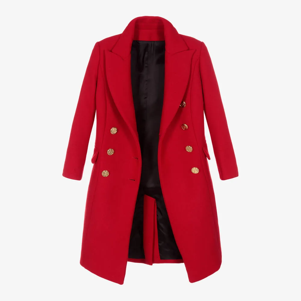 Teen Girls Red Wool Coat