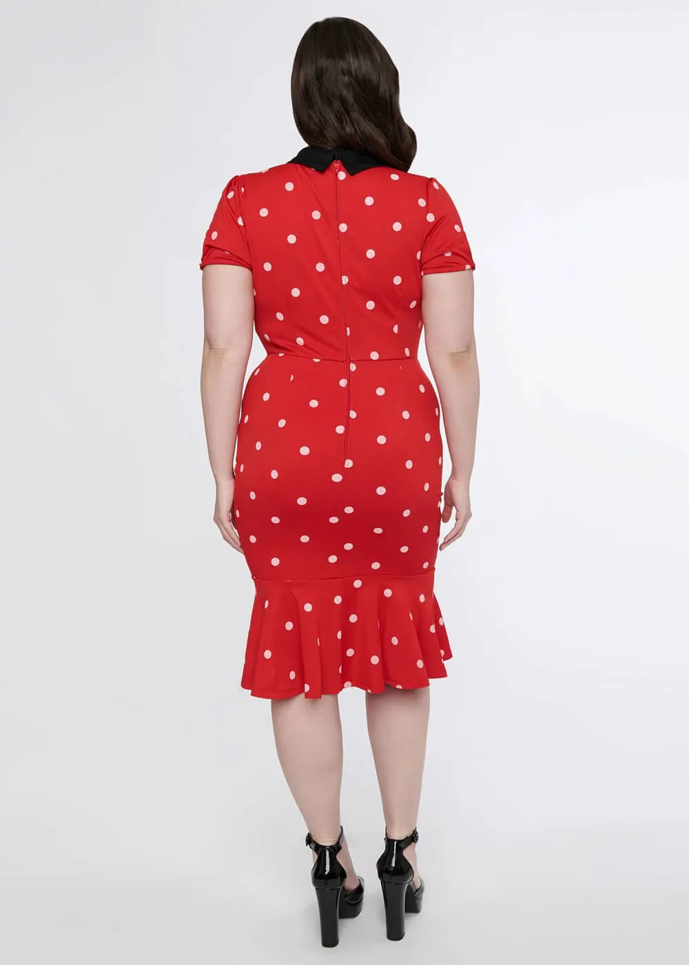 Unique Vintage Carmen Polkadot 50's Wiggle Pencil Dress Red