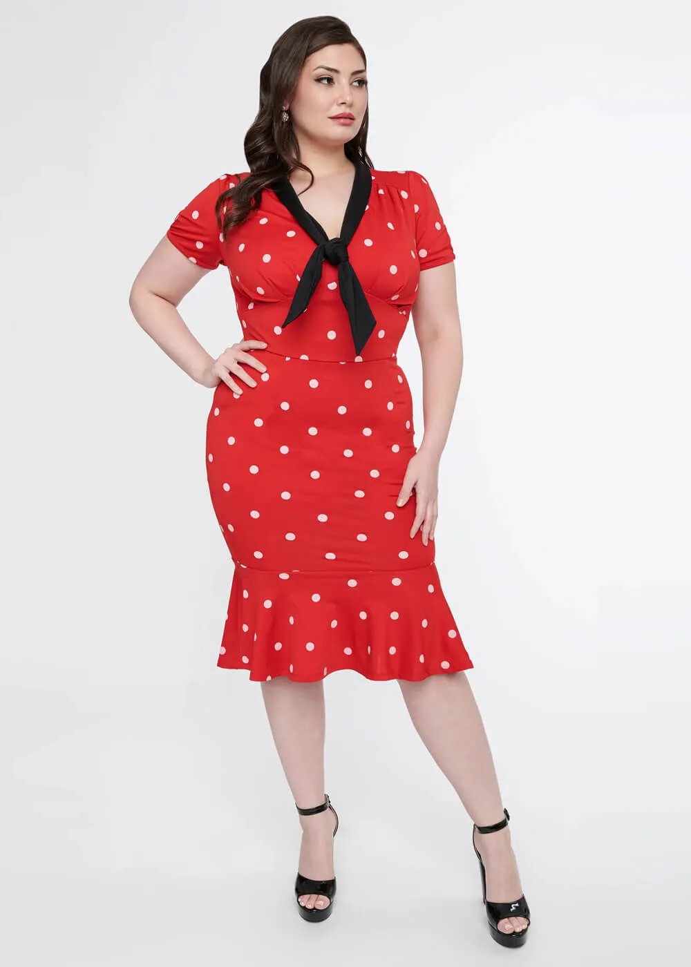 Unique Vintage Carmen Polkadot 50's Wiggle Pencil Dress Red