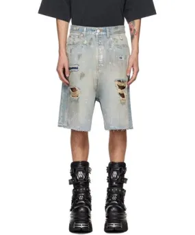 VETEMENTS Blue Trashed Big Shape Denim Shorts